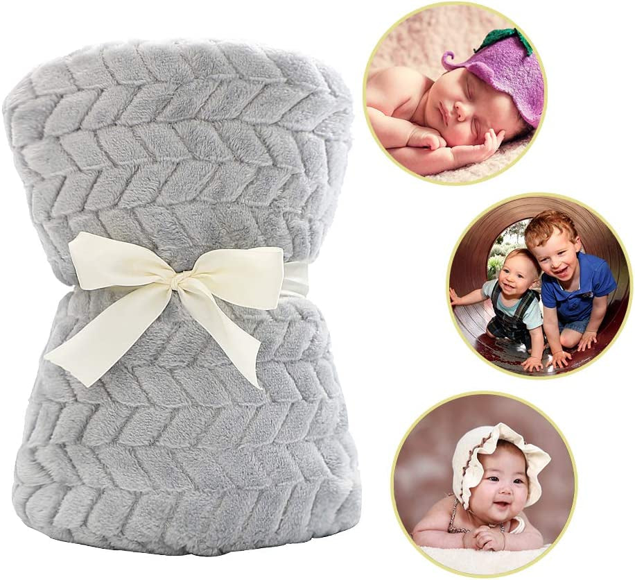 Baby Blanket Flannel, Cozy Throw Blankets for Newborn Infant and Toddler, Super Soft and Warm Receiving Baby Blanket for Crib Stroller (Grey 25 * 32")