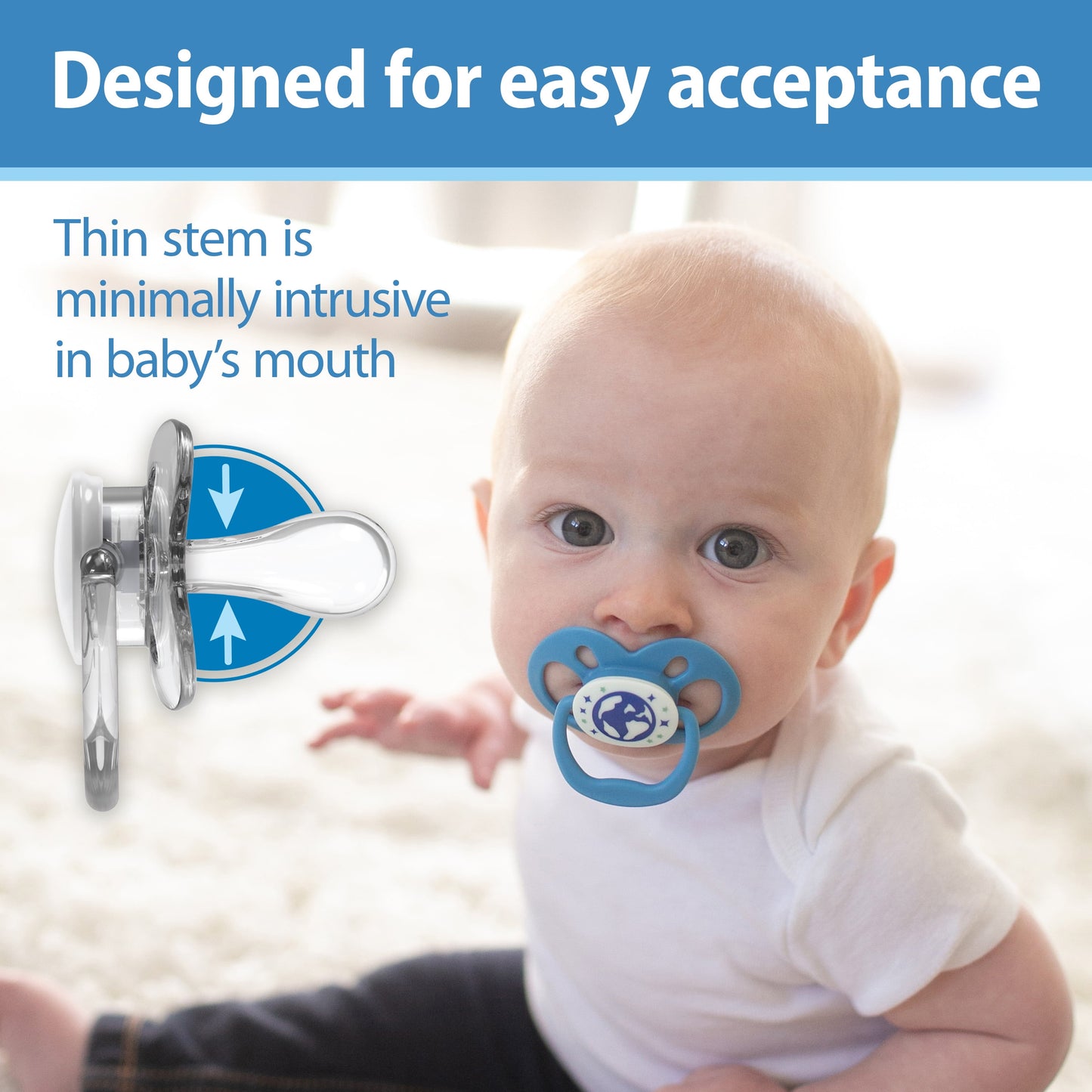 Advantage Baby Pacifier, Fully Symmetrical, Silicone Bulb, 6-18M, BPA Free, Squirrel/Glow, 4 Pack