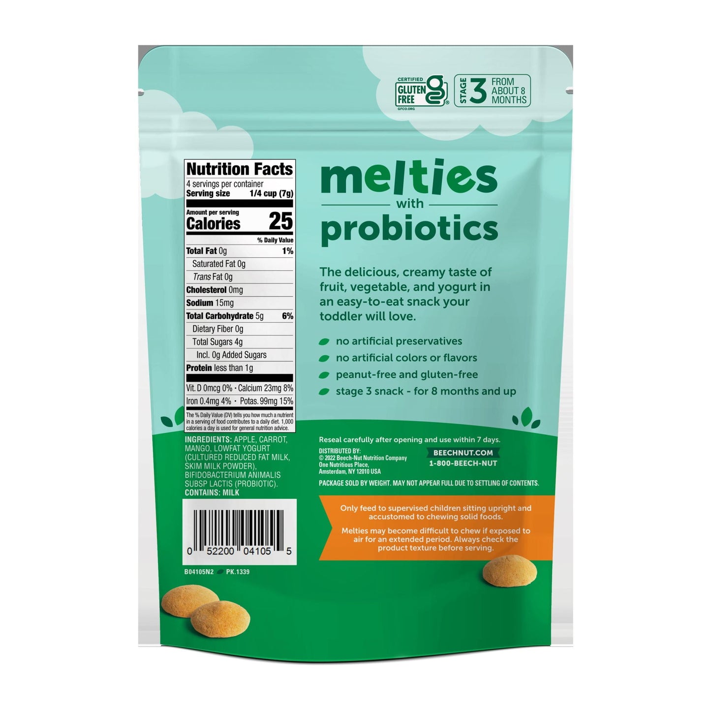 (2 Pack)  Probiotic Melties Apple Carrot Mango Yogurt Melts Baby & Toddler Snack, 1Oz Bag