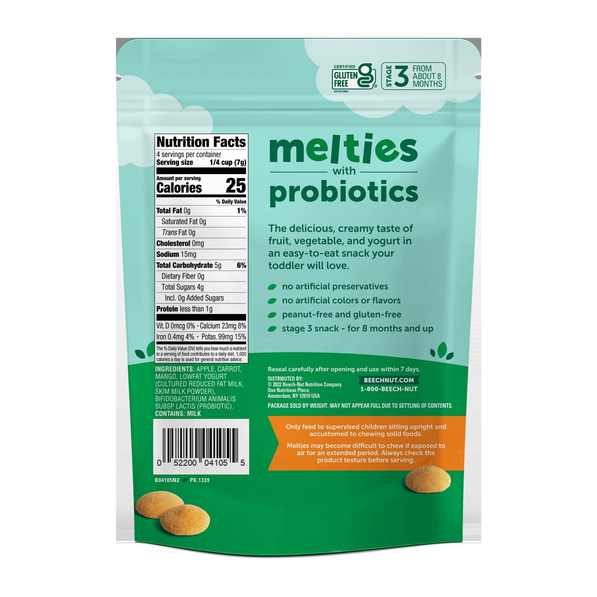 (2 Pack)  Probiotic Melties Apple Carrot Mango Yogurt Melts Baby & Toddler Snack, 1Oz Bag