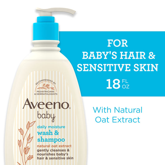 Baby Daily Moisture Bath Body Wash & Shampoo, Liquid Soap, Oat Extract, 18 Fl Oz