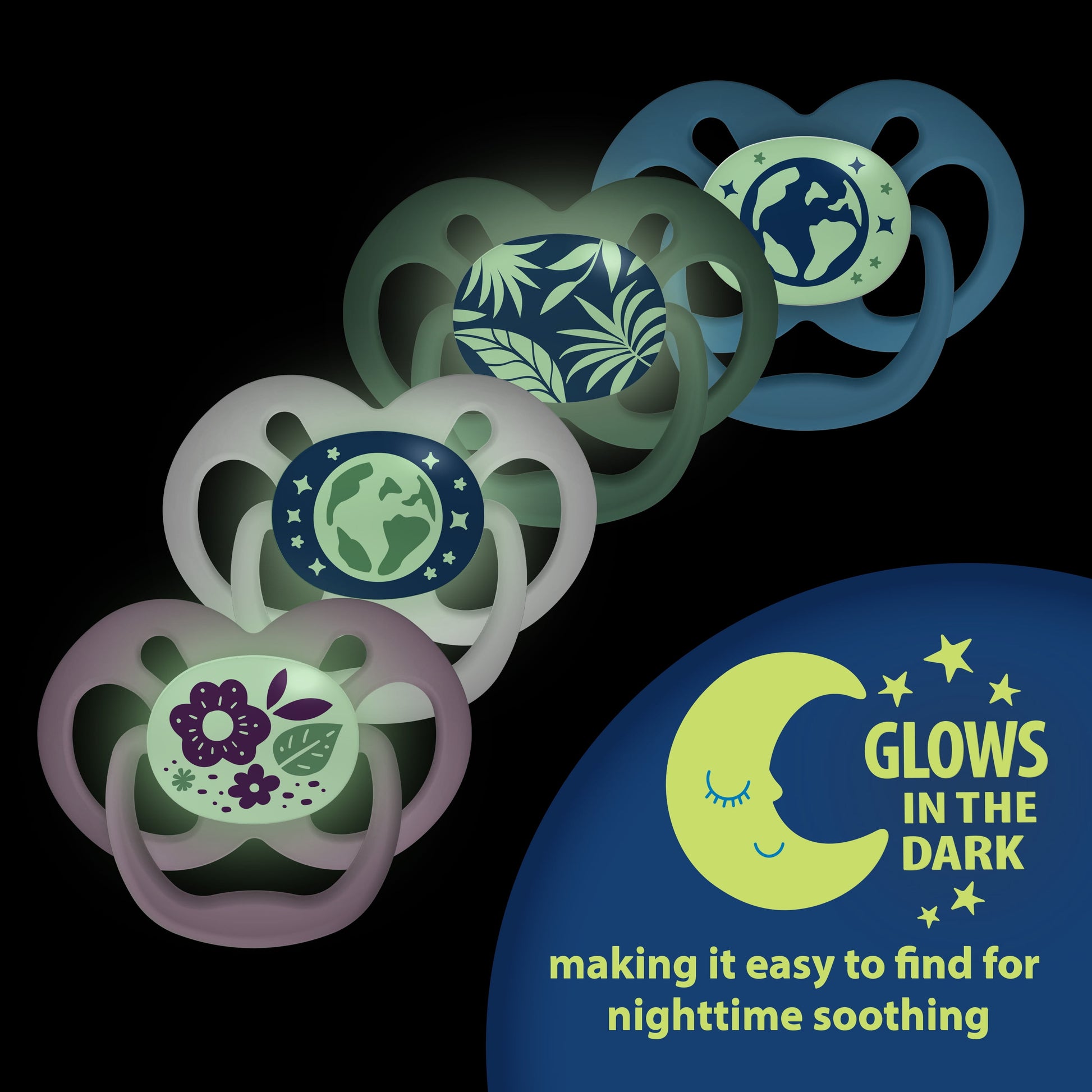 Advantage Baby Pacifier, Fully Symmetrical, Silicone Bulb, 6-18M, BPA Free, Squirrel/Glow, 4 Pack